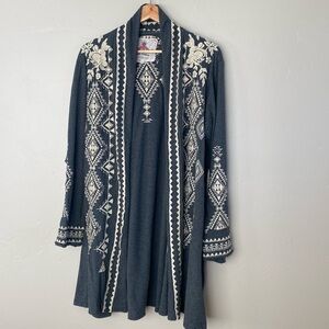 Johnny Was Charcoal and Ivory Patterned Cardigan